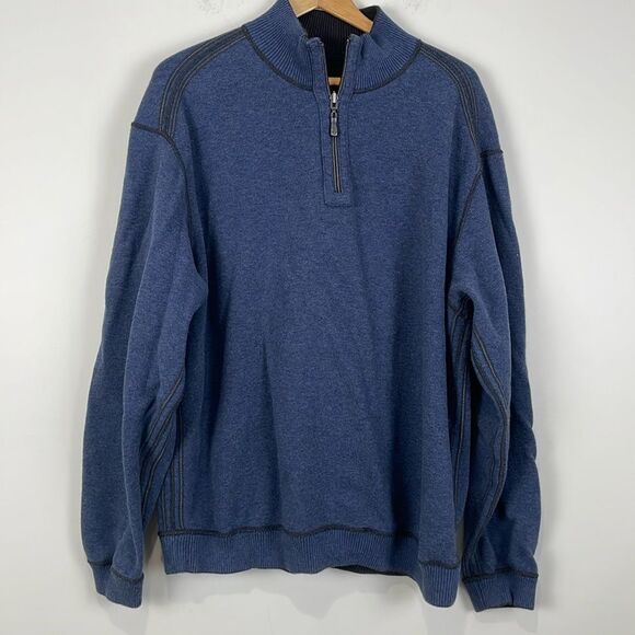 Tommy Bahama Men’s Reversible 1/4 Zip Sweater Pullover Blue Black 23”x28” - Picture 1 of 9